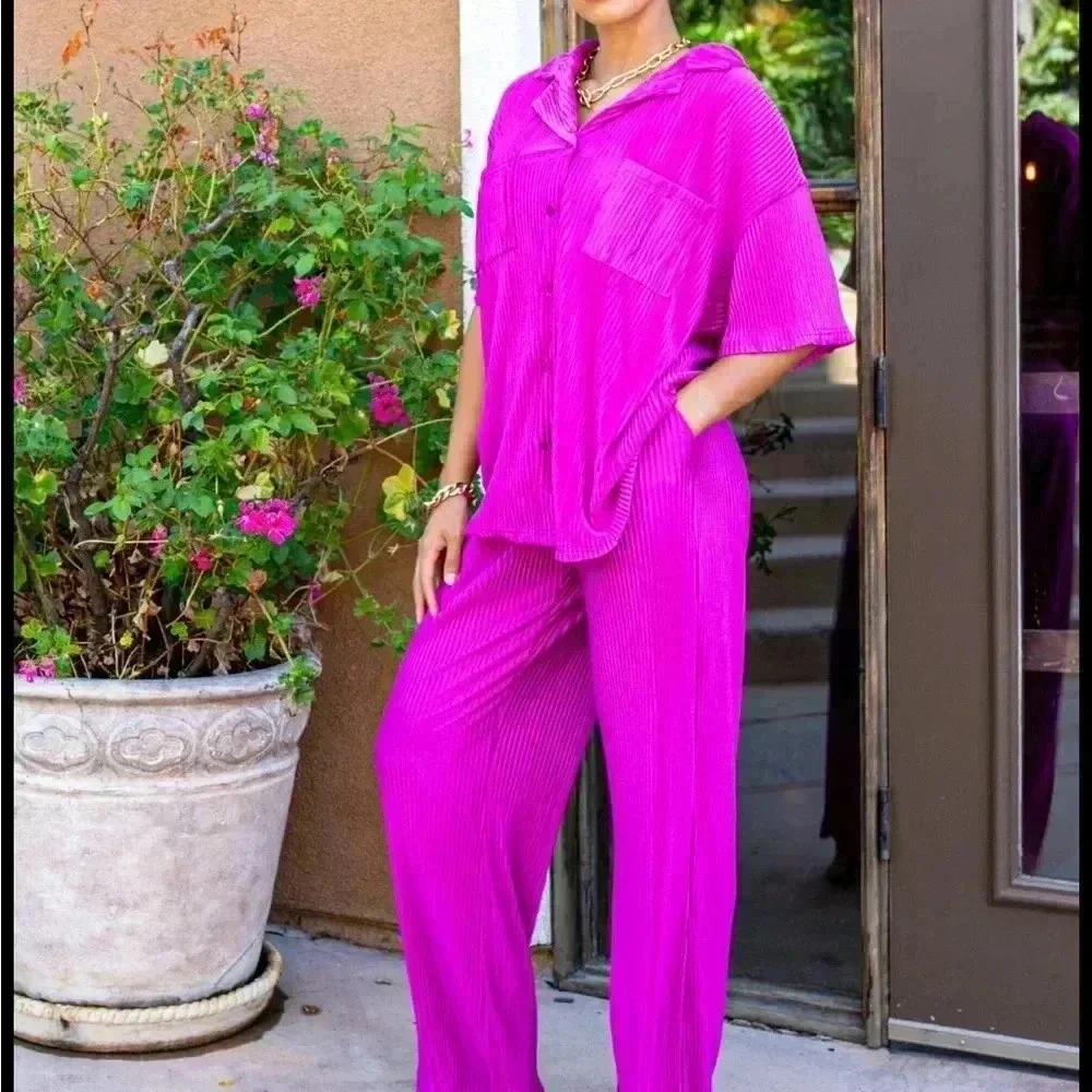 Vava Voom Pleated Plisse Pant Set - Picture 6 of 11